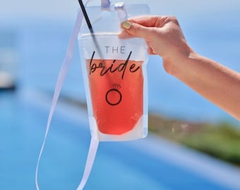 The Bride Hen Party Drink Pouch with Straw and Lanyard