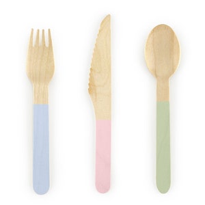 Mint, Blue & Pink Mix Wooden Cutlery Set