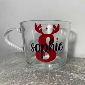 Personalised Christmas Reindeer Mug / Christmas Mug / Reindeer Antler Initial and Name Mug / Personalised Hot Chocolate Christmas Mug / Xmas