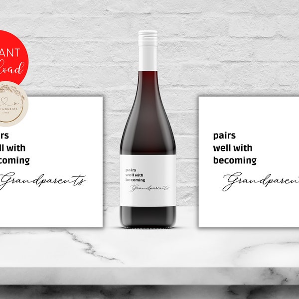 Pregnancy Announcement Wine Label I Baby Announcement I Becoming Grandparents I Pairs well with becoming Grandparents I Digital Label