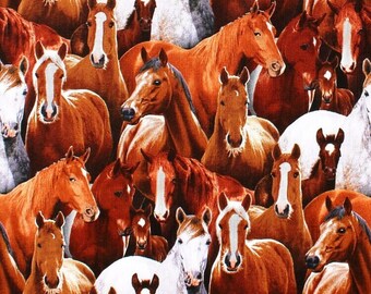 100% Cotton Fabric - Horses - Elizabeth's Studio - Quilting, Dressmaking  & Craft Cotton, Realistic Animals