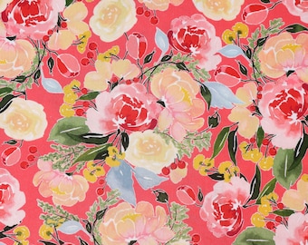 100% Cotton Fabric - Riley Blake - Mon Cheri, Red Flower Spring Floral Patterned