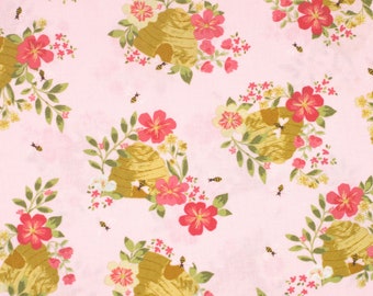 Riley Blake - Honeycomb Hill - 100% Cotton Fabric - Quilting Cotton, Blush Pink Beekeeping Hive, Cottage and Garden Bees