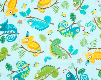 Michael Miller - Chameleon - 100% Cotton Fabric - Quilting Cotton, Aqua Animal and Lizard Pet Cotton and Fabric, Reptile and Nature