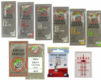Organ Sewing Machine Needles - Regular & Twin 8/60-21/130 Sizes. Universal Fitting for home sewing machines.