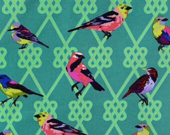 100% Cotton Fabric - Tula Pink - In A Finch, Dusk, Moon Garden. Green Bird Cotton, FreeSpirit Fabrics
