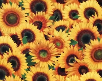 100% Cotton Fabric, Elizabeth's Studio - Sunflowers - Realistic Floral Garden Flowers