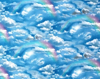 Rainbow Sky, Elizabeth's Studio - 100% Cotton Fabric - Quilting, Dressmaking  & Craft Cotton. Realistic Cloudy Skies, Landscape Medley