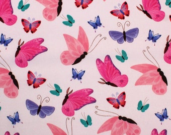 Riley Blake - Pink Butterflies  - 100% Cotton Fabric - Uni The Unicorn Collection. Kids Quilting Cotton