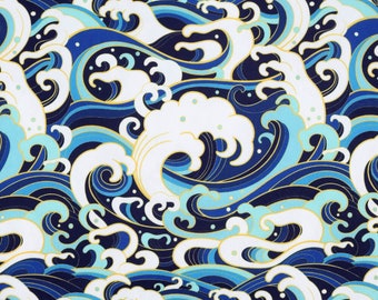 Ocean Waves, Patterned Waterproof Polyurethane Laminate PUL Fabric - Oeko Tex