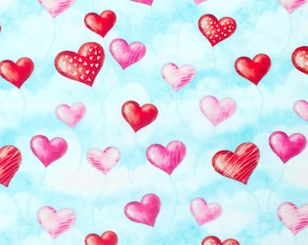100% Cotton Fabric - QT Fabrics - Sweet Valentine, Love heart romantic balloons
