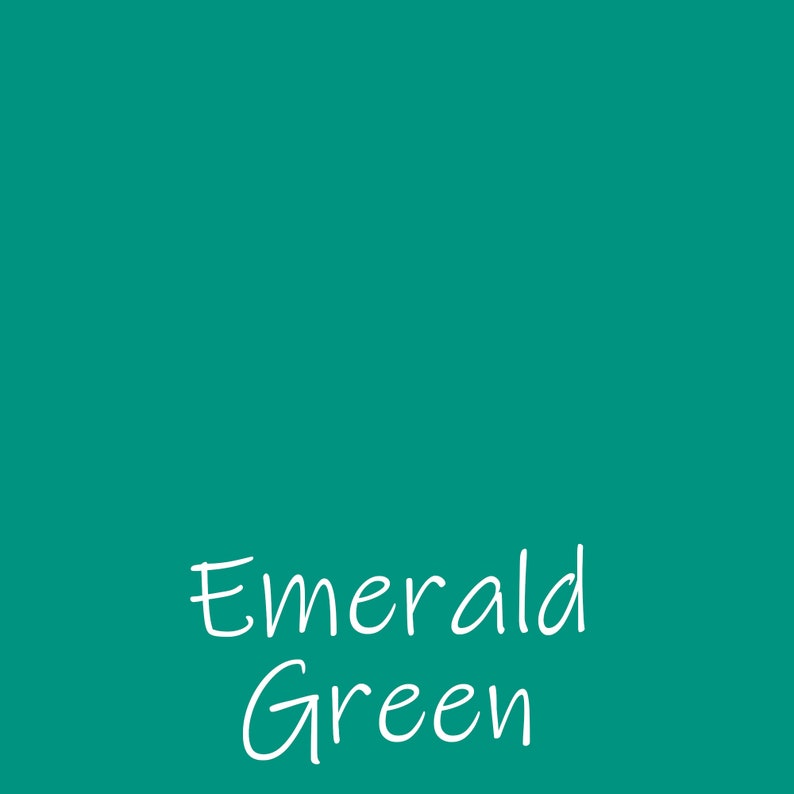 May include: Solid emerald green color swatch. The text "Emerald Green" is written in white cursive font.