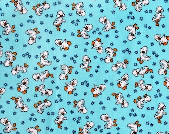 100% Cotton Fabric, Riley Blake - Toy Chest - Small Print Ducks. Blue flowers & birds