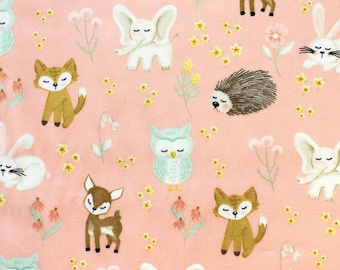 100% Cotton Fabric - Riley Blake - It's A Girl - Animals On Pink - Fox, Hedgehog, Elephant, Rabbit, Owl, Deer