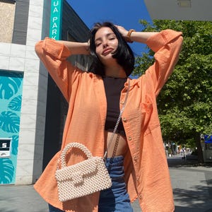Bolso de cuentas de cristal con forro: elegante bolso de perlas hecho a mano con correa de cadena