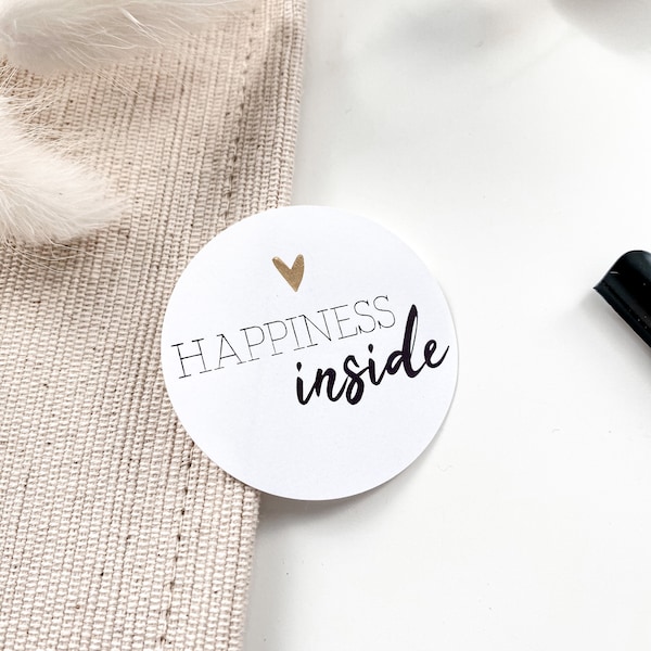 Aufkleber mit Goldeffekt *Happiness inside* Weiß schlicht | Sticker | Geschenkaufkleber | Etiketten