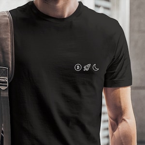 Chemise Bitcoin Rocket Moon, T-shirt Crypto avec icône imprimée sur la poitrine, T-shirt unisexe léger en coton, cadeau pour les nerds