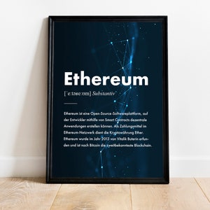Ethereum Definition Poster German, printed crypto poster in various sizes WITHOUT frame, gift for nerds, blockchain merch