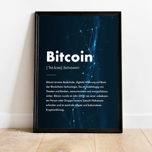 Bitcoin Definition Poster German, printed crypto poster in various sizes WITHOUT frame, gift for nerds, blockchain merch