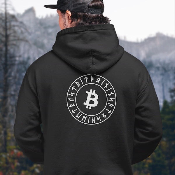 Bitcoin Hoodie Viking Runes "In Satoshi We Trust", Crypto Pullover met bedrukte achterkant, lichtgewicht unisex hoodie, nerd cadeau