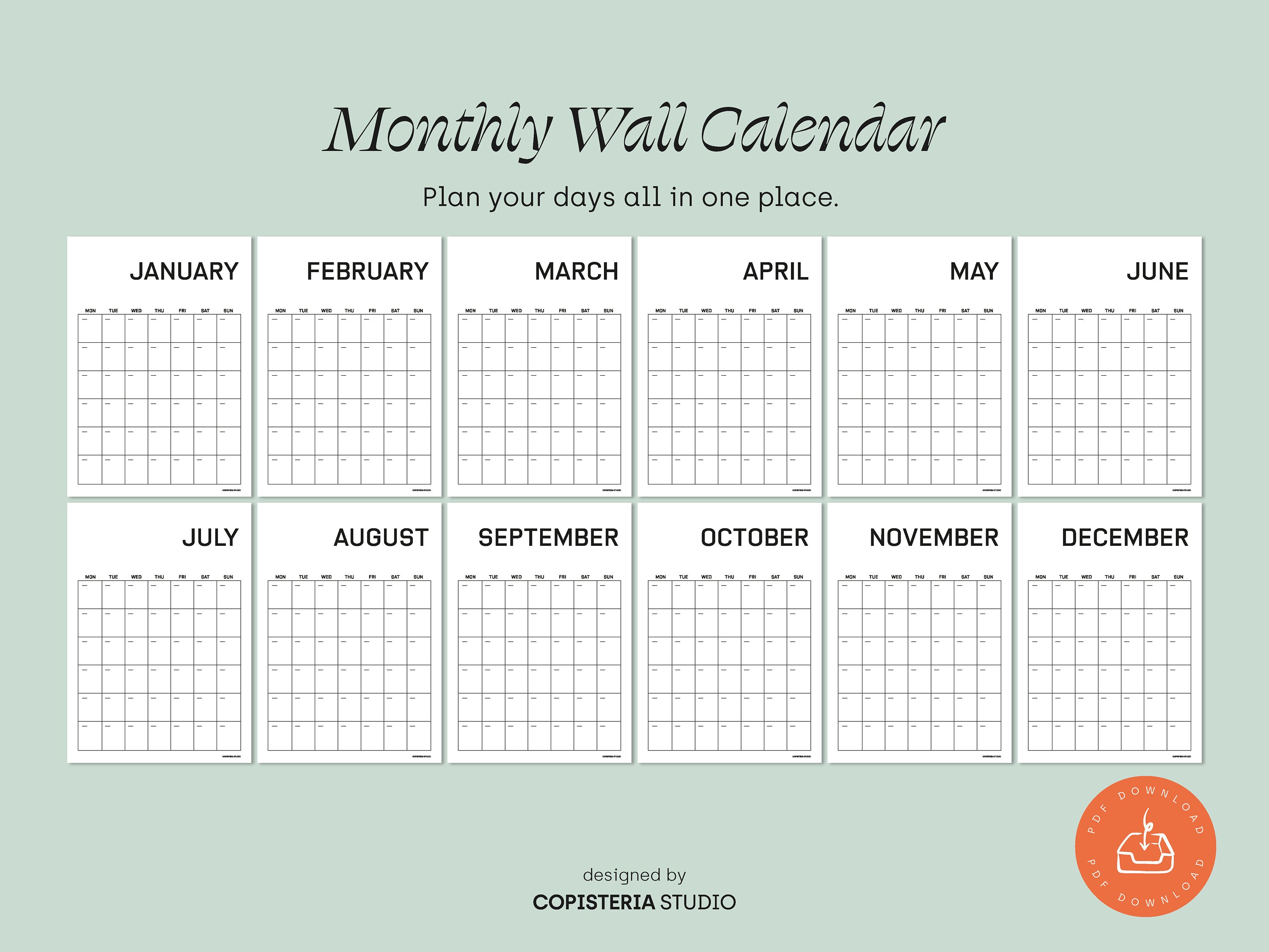 Printable Monthly Wall Calendar, 2023 Printable Calendar, Monthly Blank ...