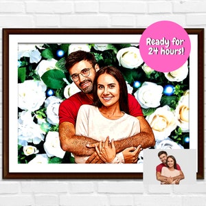 Imagen de pareja de dibujos animados, Amantes del retrato digital, Retrato digital por de la foto, Regalo de aniversario, Dibujos animados Svg, Dibujo de dibujos animados digitales