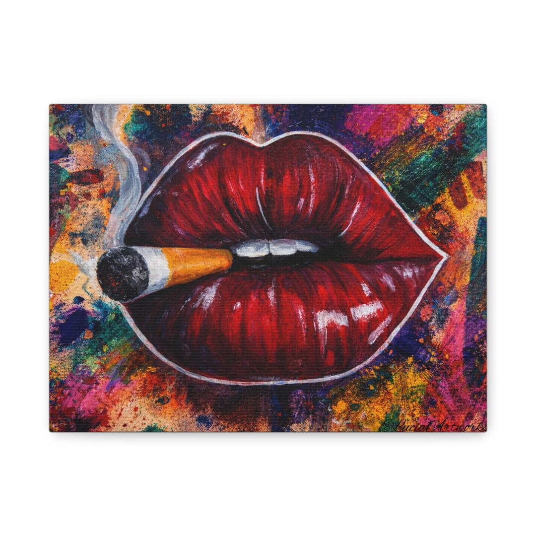 Red Lips Smoking Art Canvas | Pop Art Stretched Matte Canvas 1.25" - Etsy