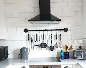 Industrial, Farmhouse Pots & Pans Hanger, Minimal, Black Steel Pipe