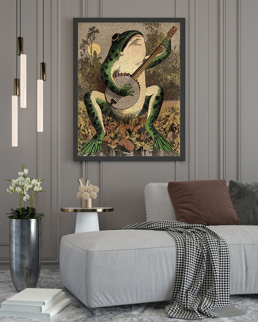 Framed A Frog Playing Banjo in the Moonlight Vintage Poster Etsy