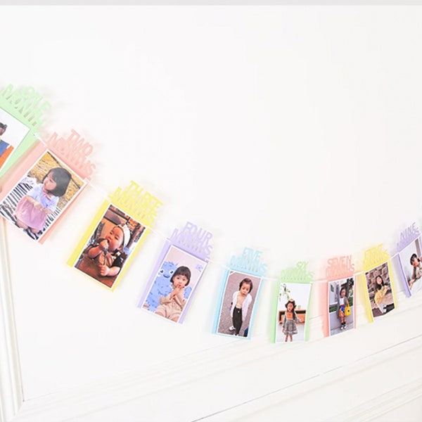 Bunte Geburtstag DIY Fotorahmen Banner, Babys 1. Geburtstag Foto Banner Wimpelkette, Baby Erstes Jahr Fotorahmen Wimpelkette, Baby Shower Party