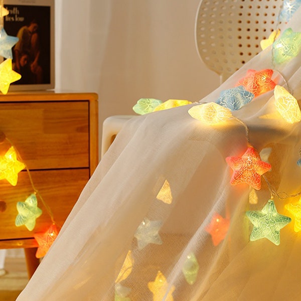 Guirlande lumineuse texturée féerique étoilée, 20 ampoules LED blanc chaud de 3 mètres, ampoule LED colorée alimentée par batterie, décoration intérieure à suspendre