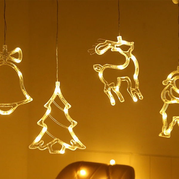 Christmas Window Lights with Suction Cups, Christmas Fairy Suction Cup Lights, Window Hanging LED Sucker Warm White Lights for Home Decor