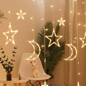 Moon and Star Fairy String Lights, Christmas Party Lights, Curtain Lights, Bedroom Decor, Home Decor, Bedroom Accessories, Lights for rooms