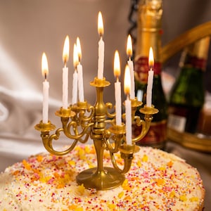 Bronze Vintage Candlestick Candles, Candelabra Birthday Cake Candle, 9PCS Candles and Candlestick Bracket 1 Set, Birthday Cake Candle Holder