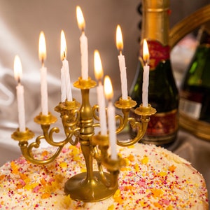 Vintage Candlestick Candles, Candelabra Birthday Cake Candles, 9PCS Candles and Candlestick Bracket 1 Set, Birthday Cake Candle Holders