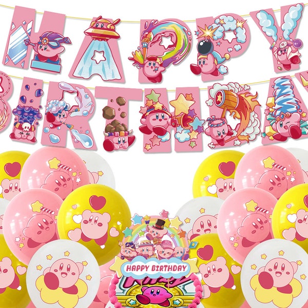 Kirby Star Birthday Party Supplies, Kirby Party Decor Set Include Kirby Birthday Banner, Kirby Balloon, Kirby Cake Topper, Kirby Theme Party