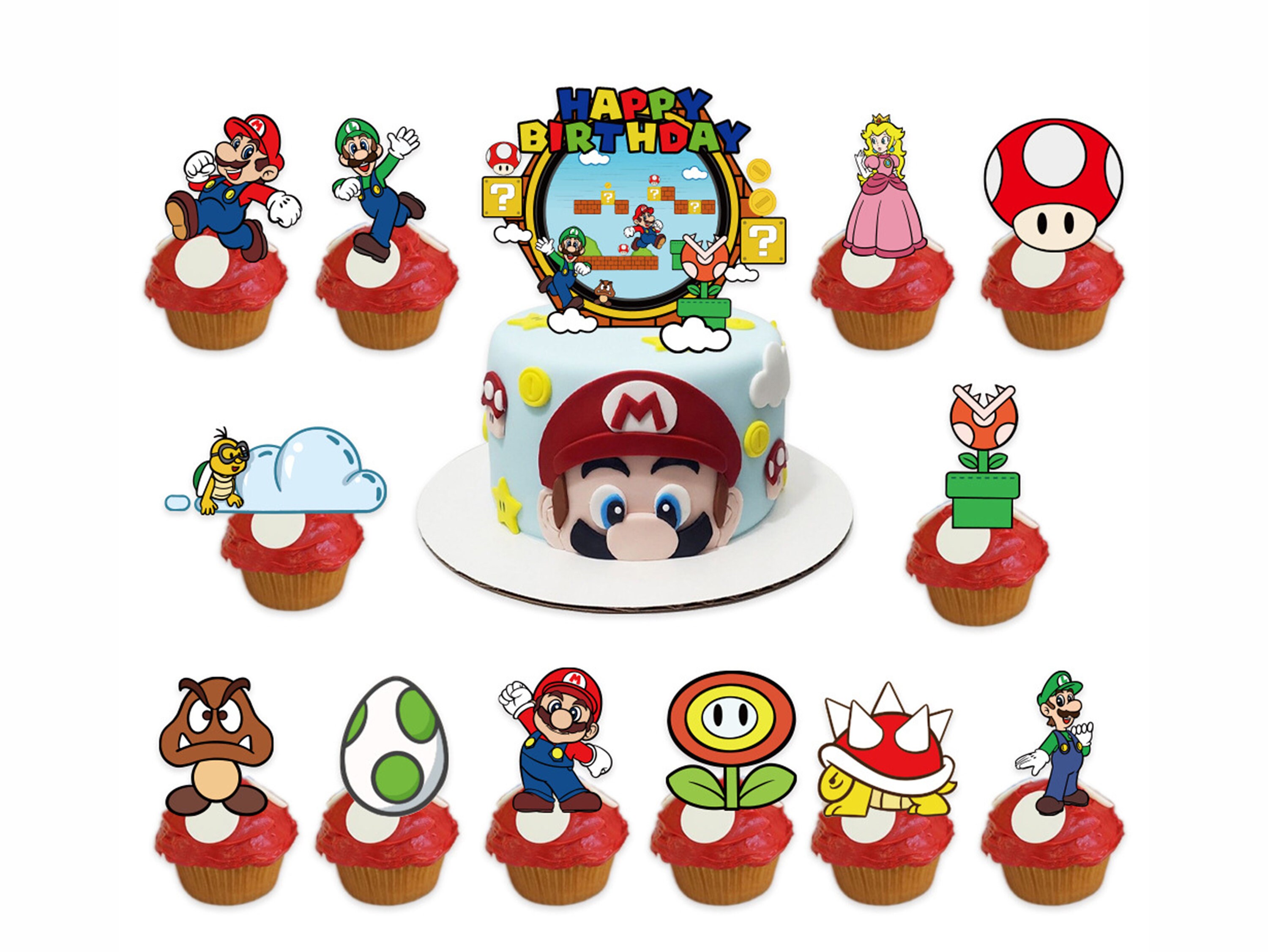 Super Mario Brothers Luigi Yoshi and Mario Party Edible Cake Topper Im – A  Birthday Place