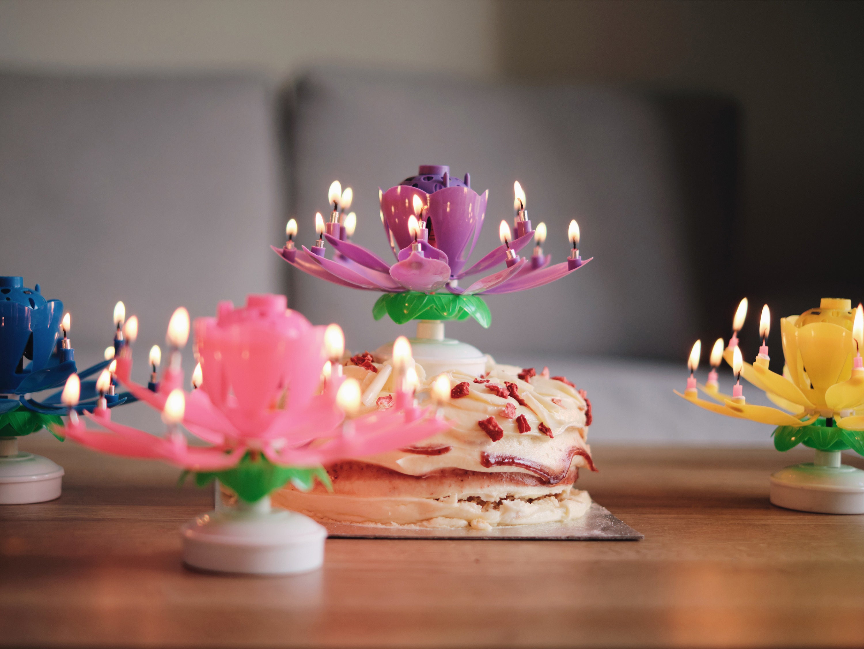 Nylea Birthday Cake Flower Candles with Happy Birthday Music Rotating Setup  - Pink