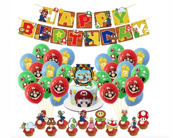 Super Mario Birthday Banners, Cartoon Happy Birthday Letter Banners, Super Mario Balloons 12pcs, Colorful Birthday Party Decors, Party Favor