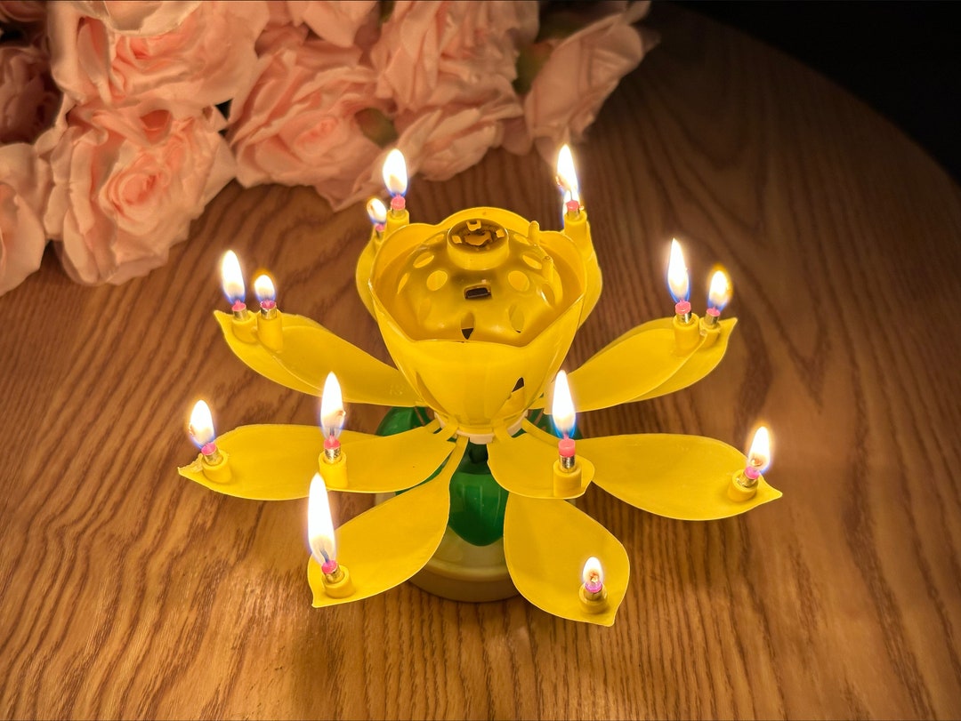 Lotus Music Birthday Candle, Musical Birthday Candle, Birthday Cake Surprise Gift Light Spinning