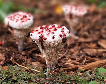 Handmade Bleeding Tooth Mushroom Garden Stake: Polymer Clay Devil's Tooth