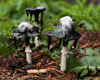 Handmade Ink Cap Mushroom Garden Stake: Polymer Clay Decor