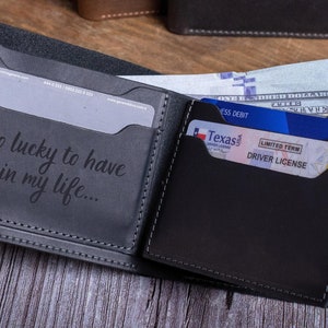Presente personalizado para o pai carteira de couro gravada masculina carteira personalizada para ele presente de aniversário feito à mão para o marido