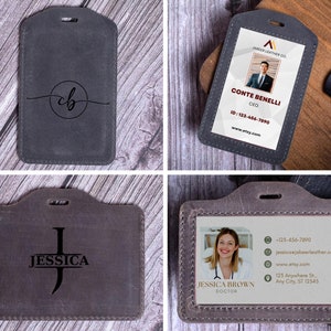 Porte-badge d'identité en cuir avec étiquette nominative, étui de protection personnalisé pour carte-badge, cadeau d'anniversaire, tour de cou, cadeau pour amis