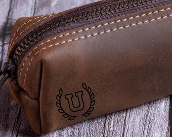 Personalized Leather Pencil Case: Handmade Pen Pouch, Back to School Gift