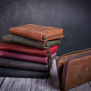 Zipper Wallet Women Personalized Gift for Her Full Grain Handmade Leather Gift For Mom