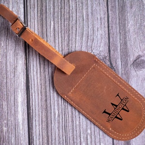 Personalized Leather Luggage Tag: Handmade Travel Gift