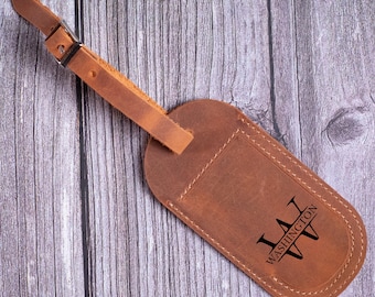 Personalized Leather Luggage Tag: Handmade Travel Gift