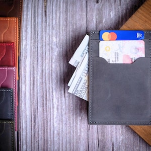 Monedero delgado para tarjetas Funda minimalista de cuero para tarjetas Regalo personalizado para padrinos de boda Monedero pequeño de cuero personalizado para él Monedero unisex para tarjetas