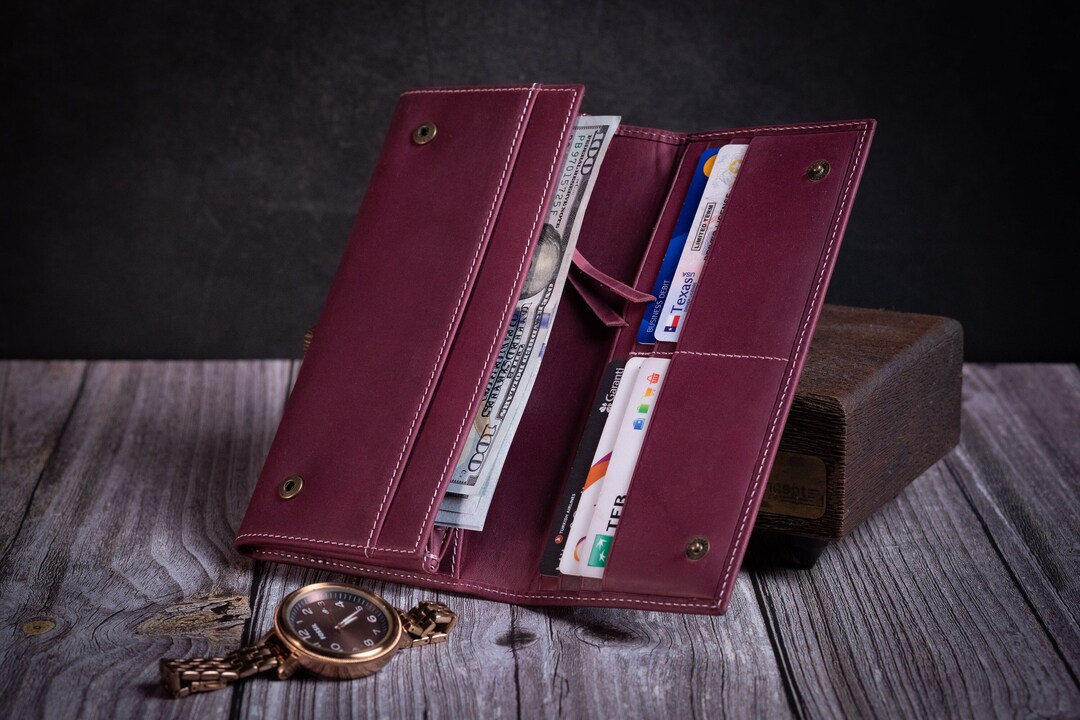 Personalized Leather Wallet for Her | Handmade Snap Button Wallet ...